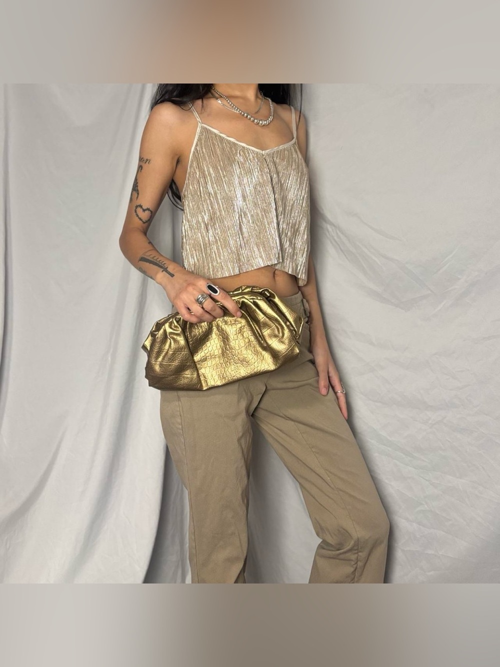 Y2K Gold Croc Embossed Clutch Purse